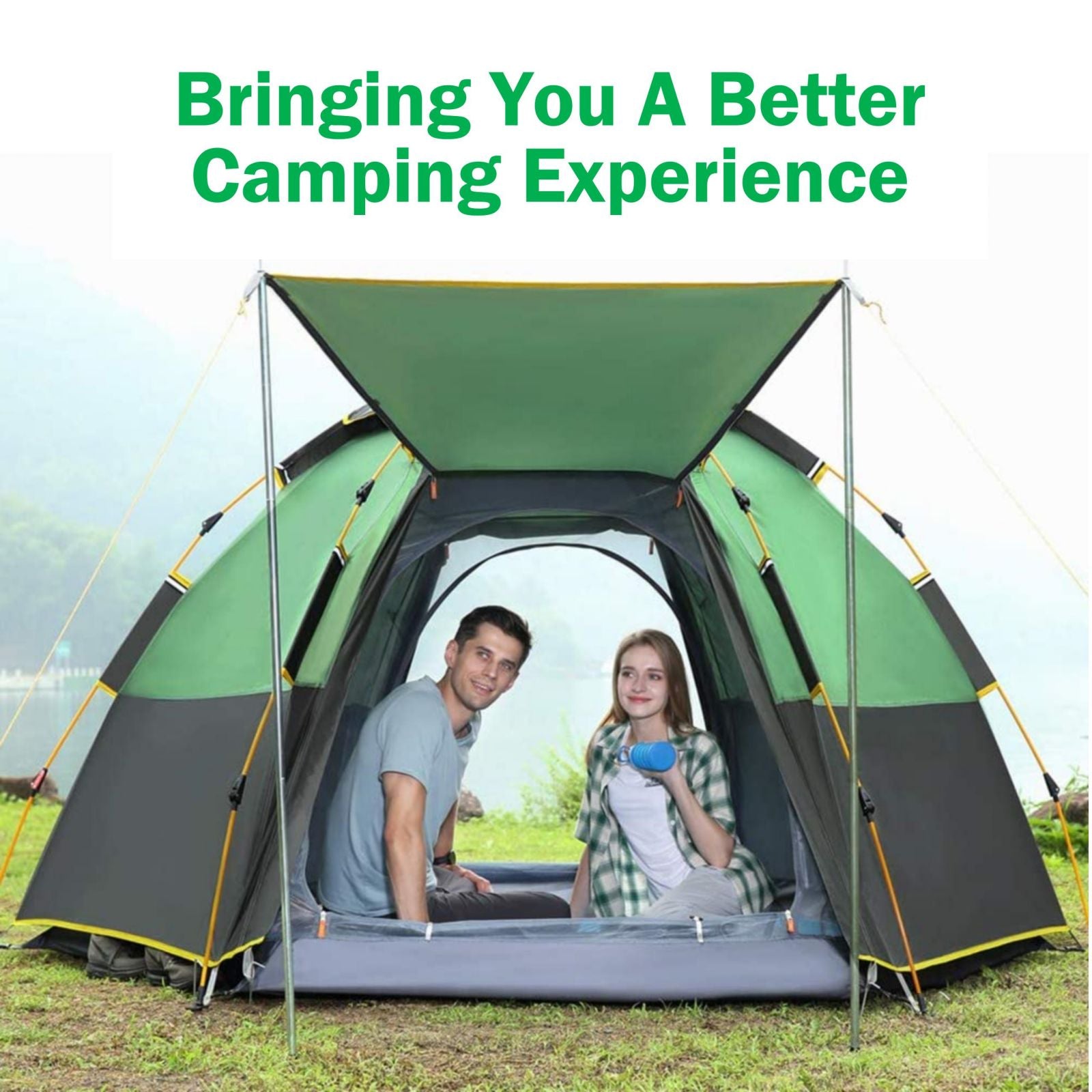 Waterproof Instant Camping Tent 4/5/6 Person Easy Quick Setup Dome Hexagonal Family Tents For Camping, Double Layer Flysheet Can Be Used As Beach Shelter - SILBERSHELL