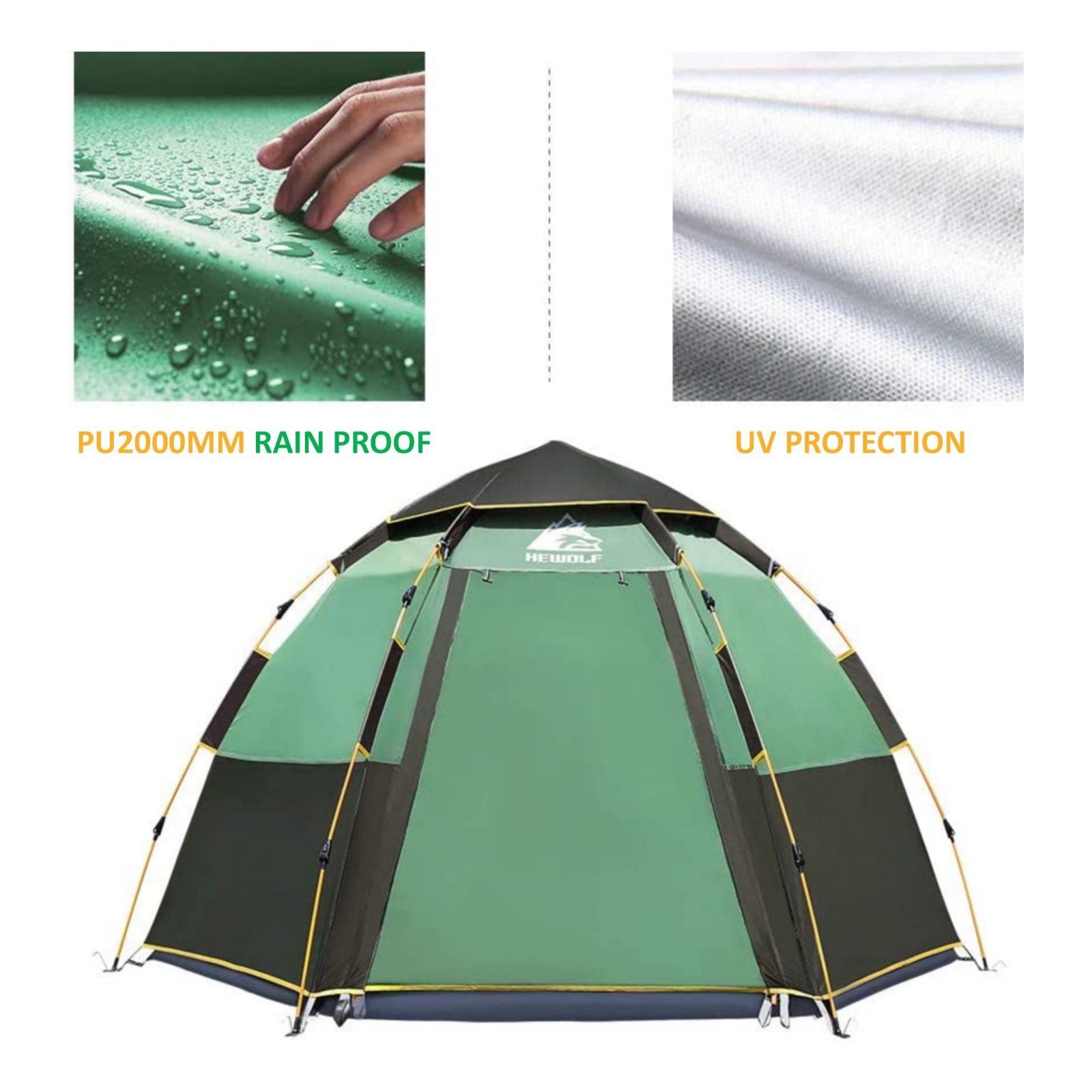 Waterproof Instant Camping Tent 4/5/6 Person Easy Quick Setup Dome Hexagonal Family Tents For Camping, Double Layer Flysheet Can Be Used As Beach Shelter - SILBERSHELL