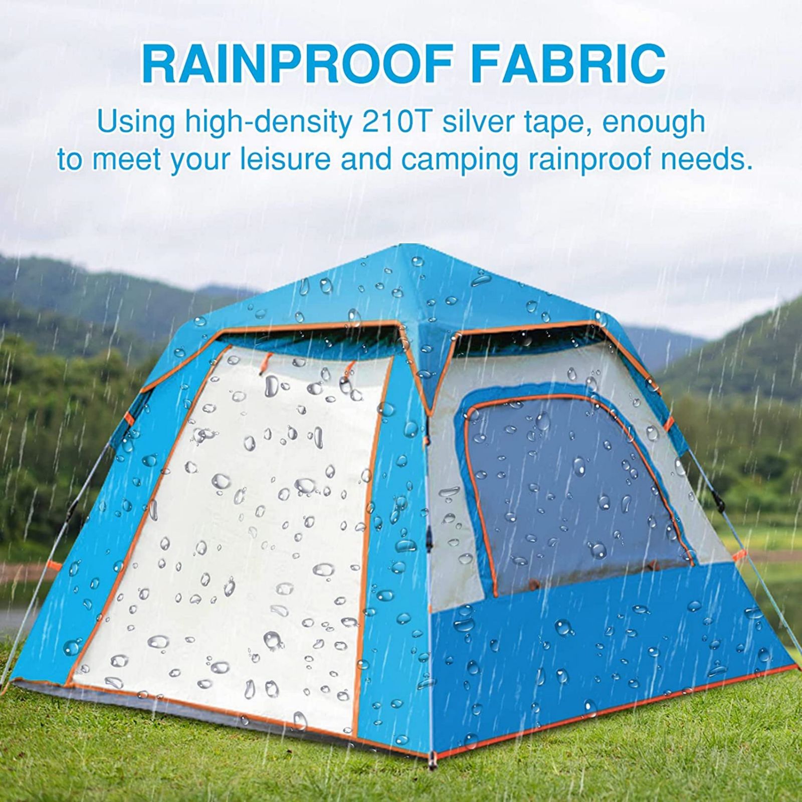 Instant Pop Up Tent For Hiking 2/3/4 Person Camping Tents, Waterproof Windproof Family Tent With Top Rainfly, Easy Set Up, Portable With Carry Bag, With UV Protection  / BLUE - SILBERSHELL