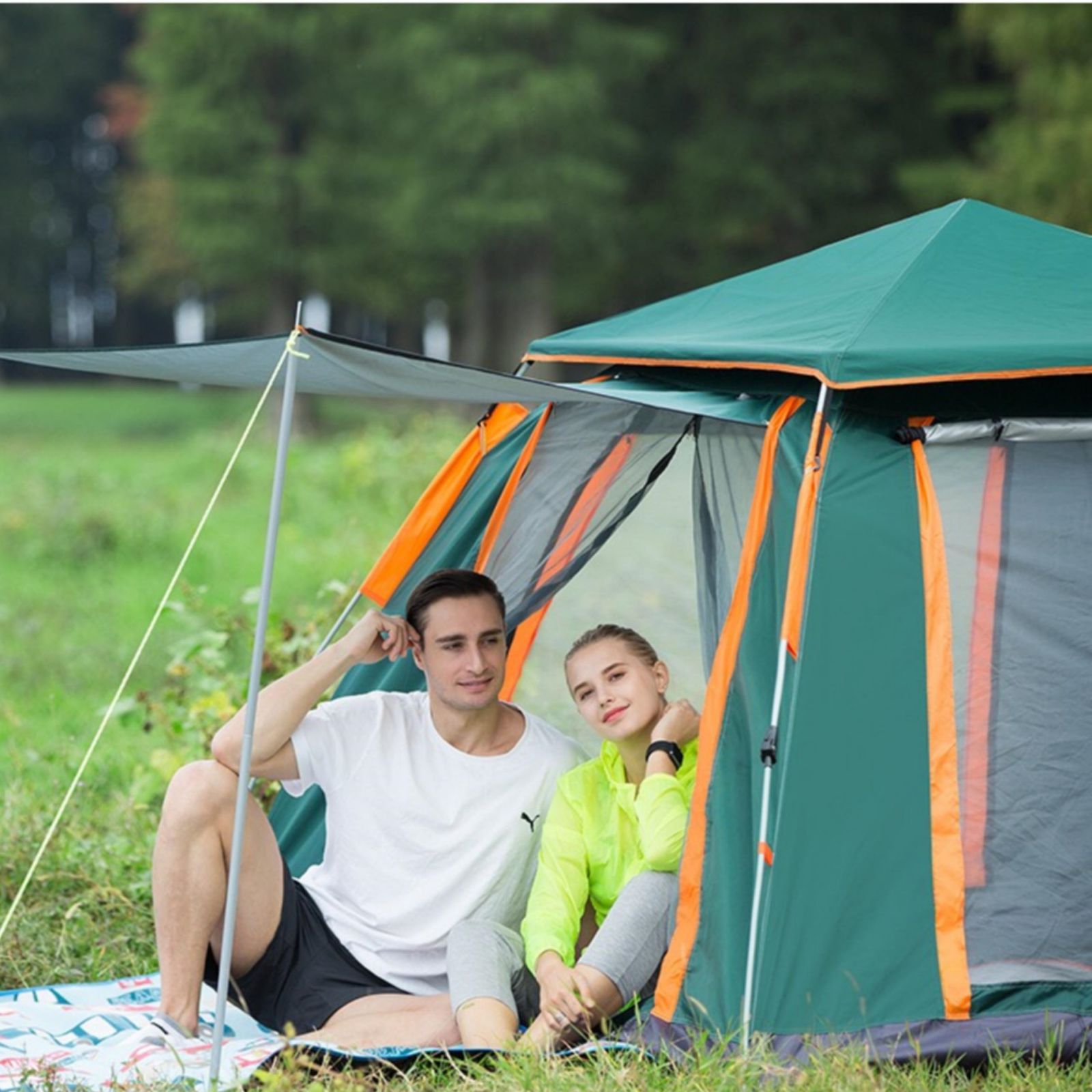 Instant Pop Up Tent For Hiking 2/3/4 Person Camping Tents, Waterproof Windproof Family Tent With Top Rainfly, Easy Set Up, Portable With Carry Bag, With UV Protection  / GREEN-ORANGE - SILBERSHELL
