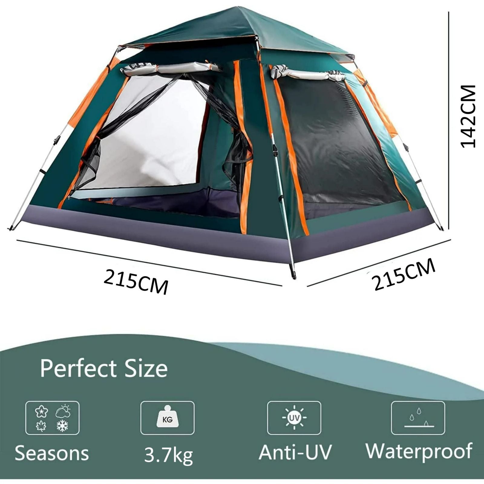 Instant Pop Up Tent For Hiking 2/3/4 Person Camping Tents, Waterproof Windproof Family Tent With Top Rainfly, Easy Set Up, Portable With Carry Bag, With UV Protection  / GREEN-ORANGE - SILBERSHELL