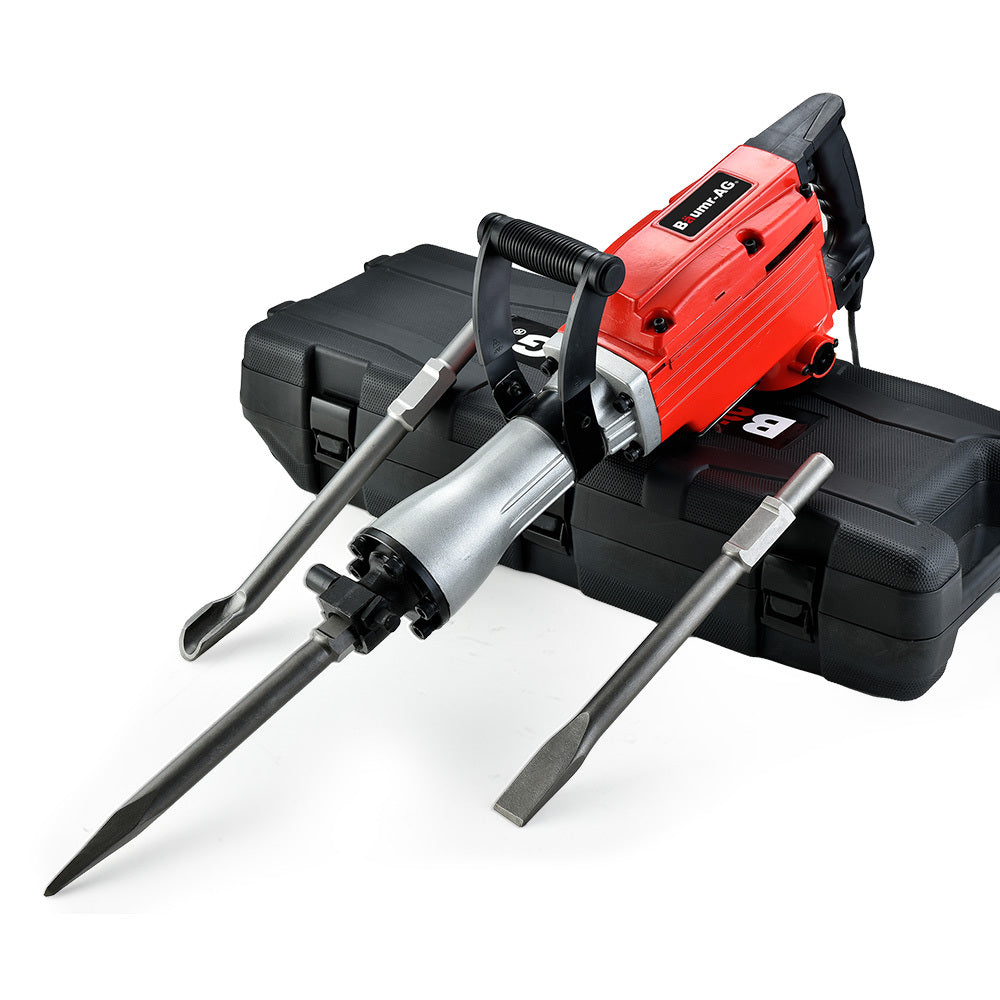 Baumr-AG 2200W Pro-Grade Electric Demolition Jackhammer, with 3 Bonus Chisels, Carry Case - SILBERSHELL