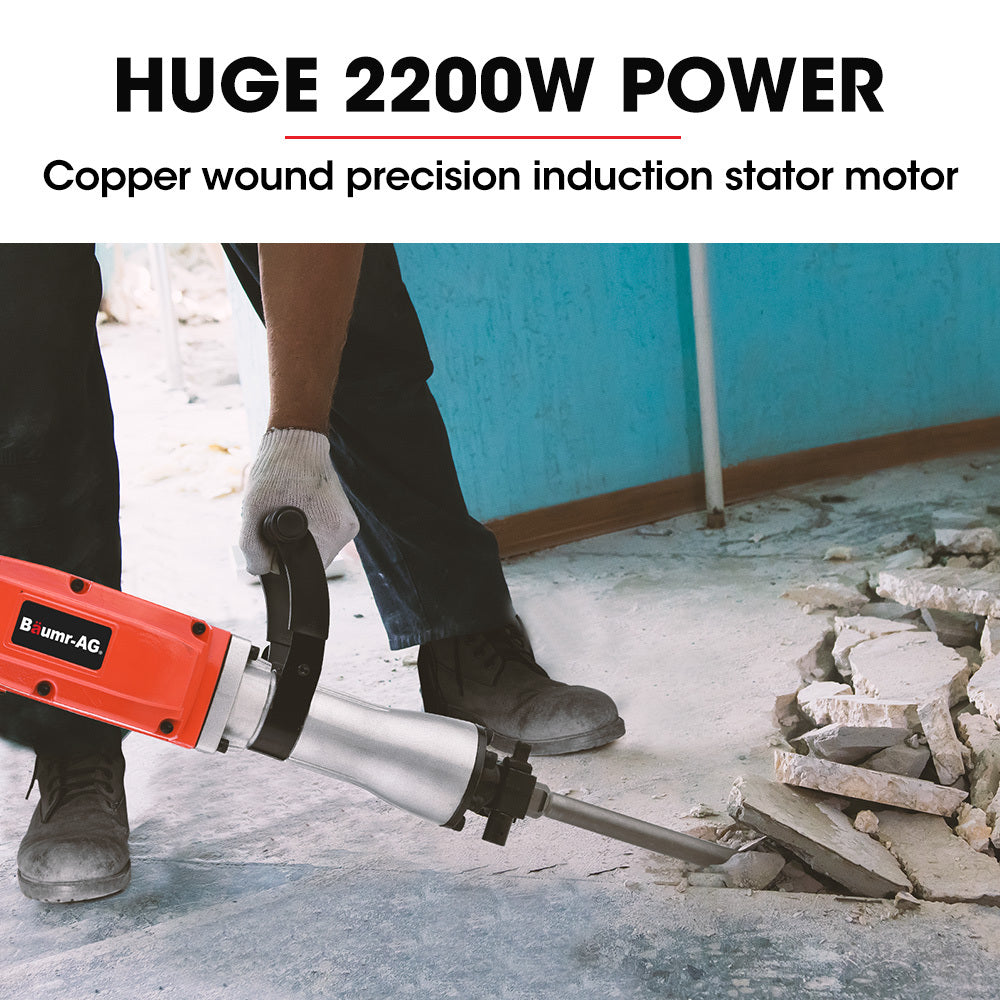 Baumr-AG 2200W Pro-Grade Electric Demolition Jackhammer, with 3 Bonus Chisels, Carry Case - SILBERSHELL