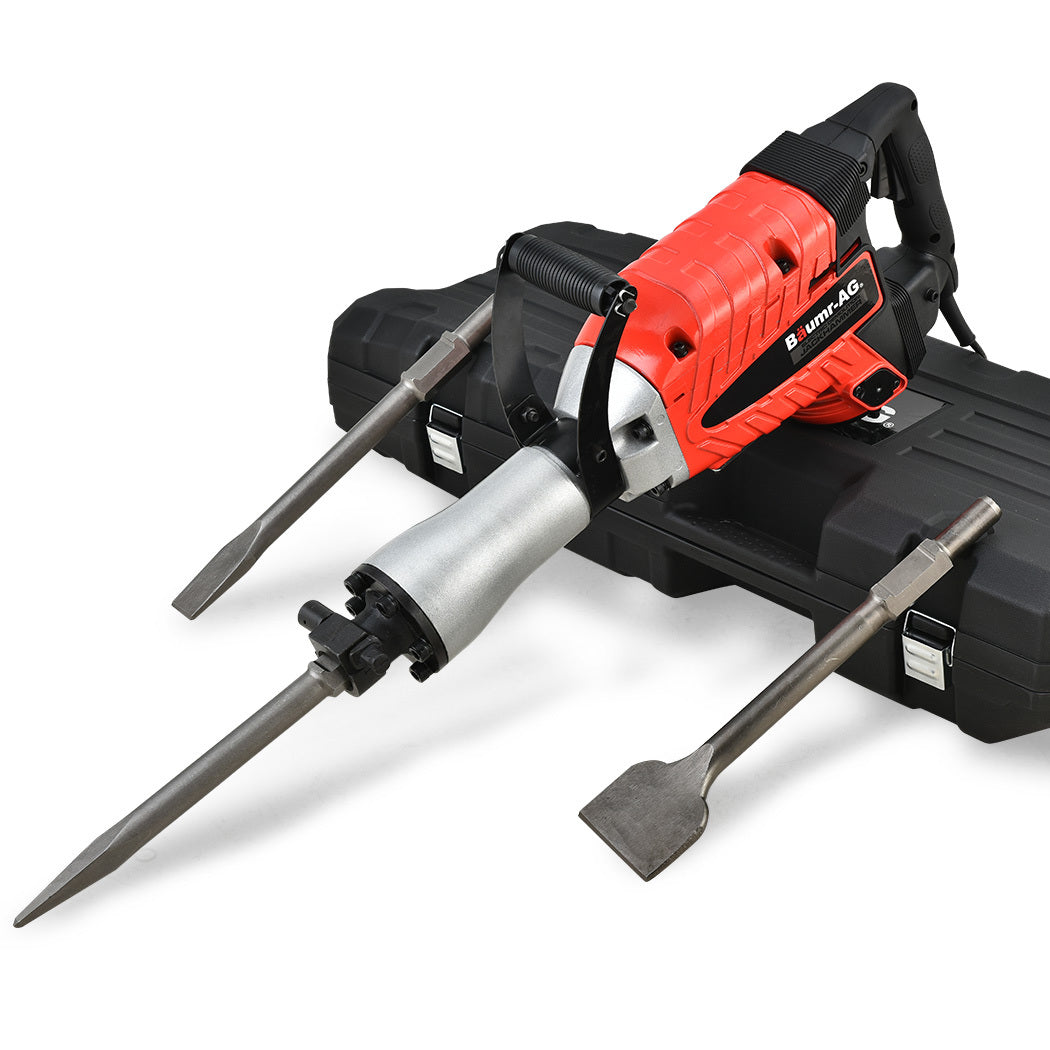 Baumr-AG 2400W Pro-Grade Electric Demolition Jackhammer, with 3 Bonus Chisels, Carry Case - SILBERSHELL