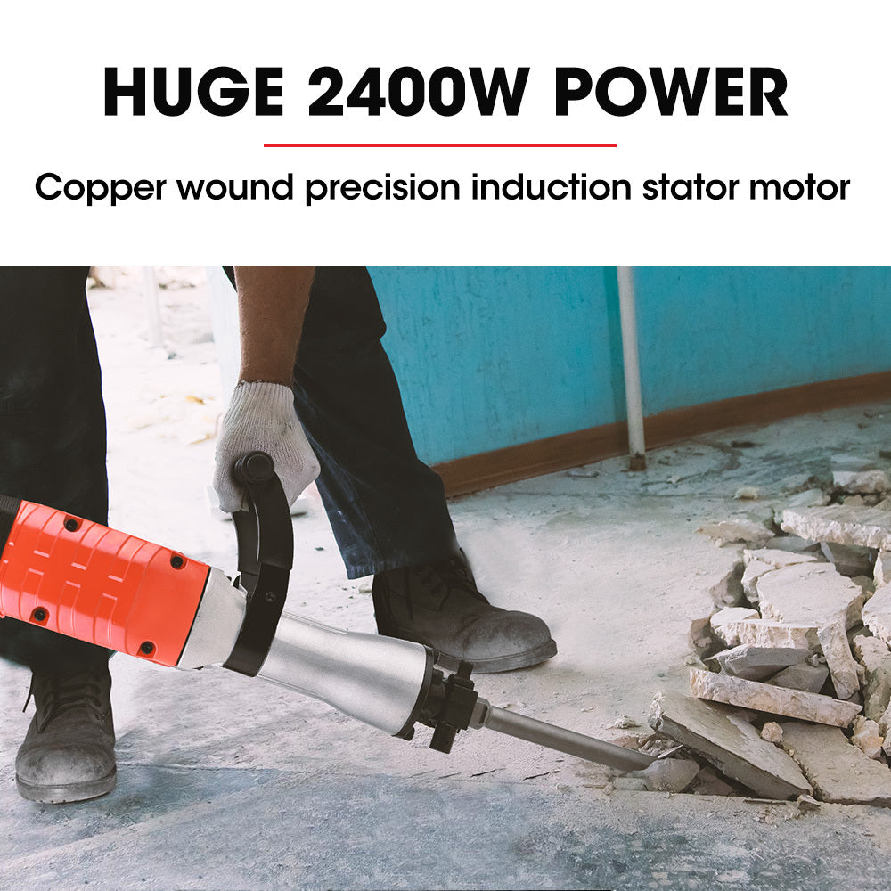 Baumr-AG 2400W Pro-Grade Electric Demolition Jackhammer, with 3 Bonus Chisels, Carry Case - SILBERSHELL