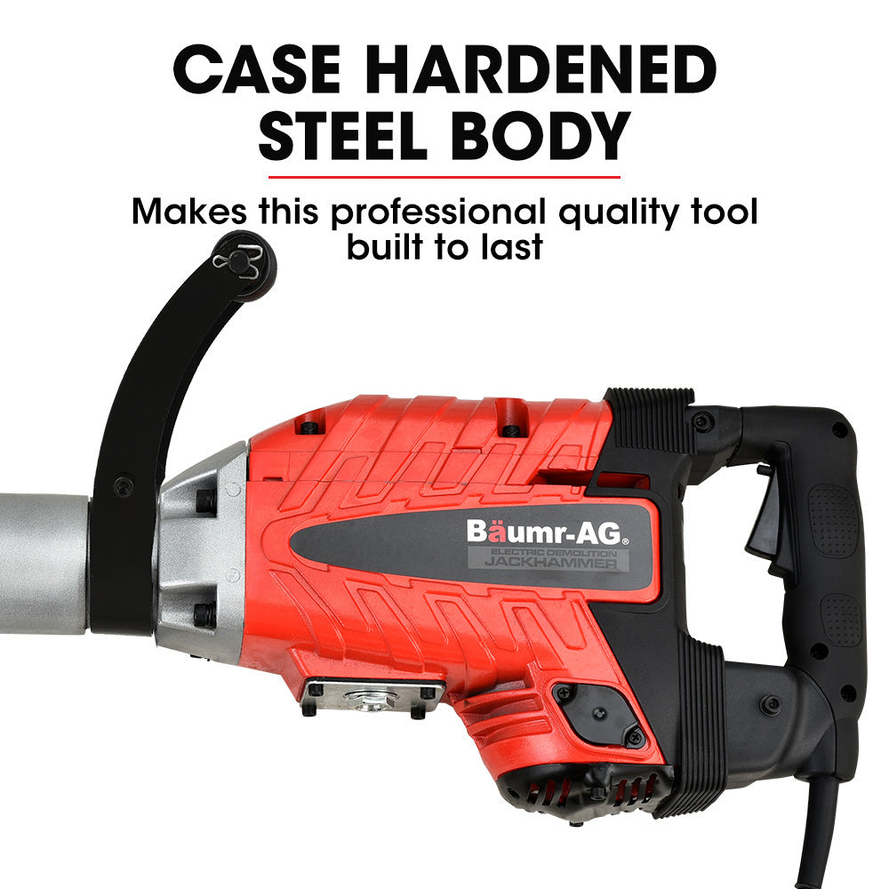 Baumr-AG 2400W Pro-Grade Electric Demolition Jackhammer, with 3 Bonus Chisels, Carry Case - SILBERSHELL