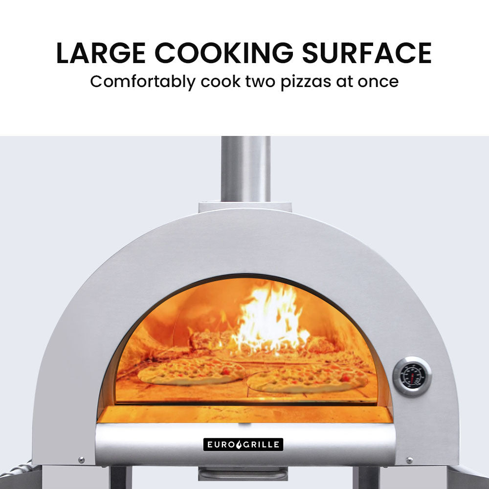 EuroGrille Outdoor Pizza Oven Stainless Steel Portable Pizza Maker Cooker Wood Charcoal Fired - SILBERSHELL