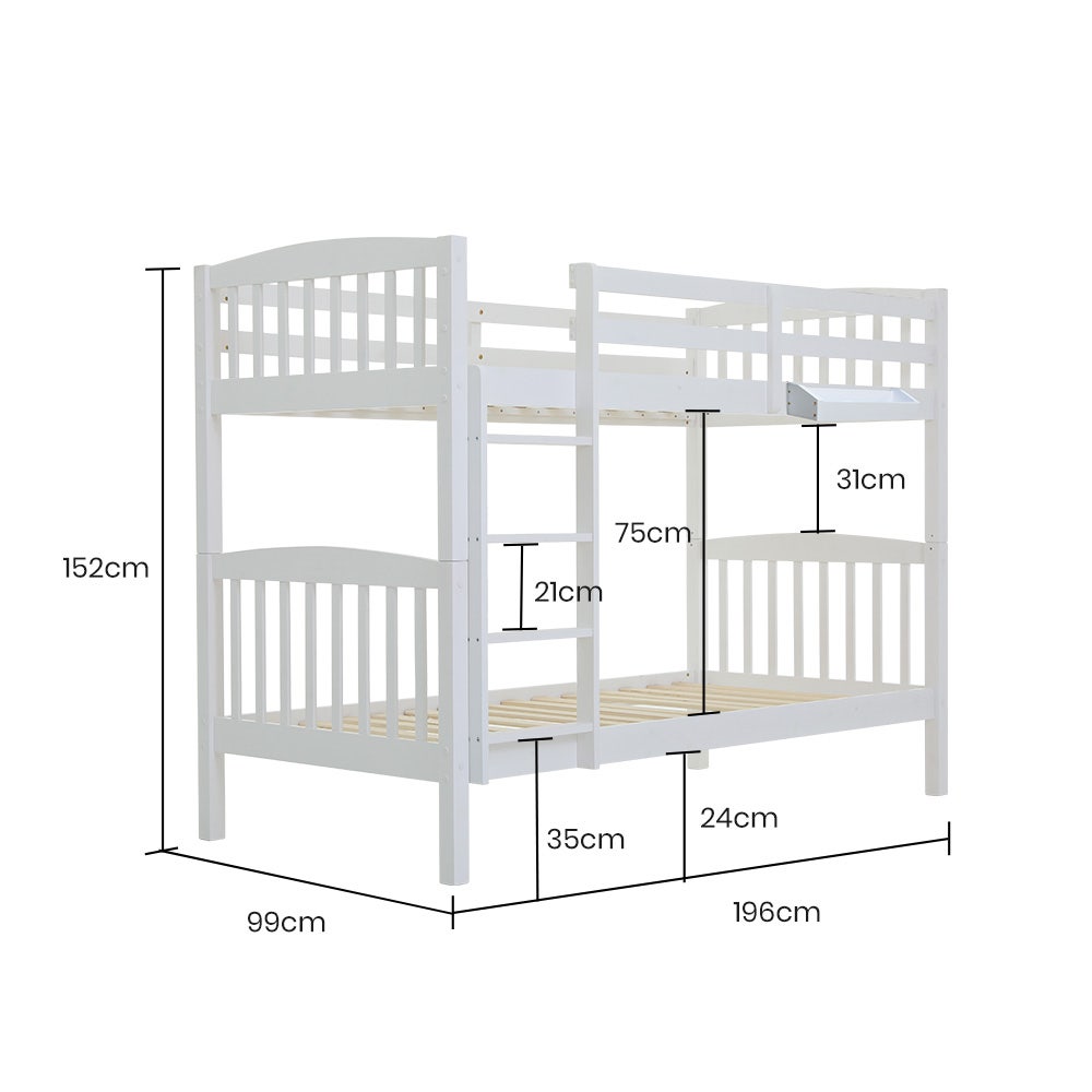 Kingston Slumber Wooden Kids Bunk Bed Frame, with Modular Design that can convert to 2 Single, White - SILBERSHELL