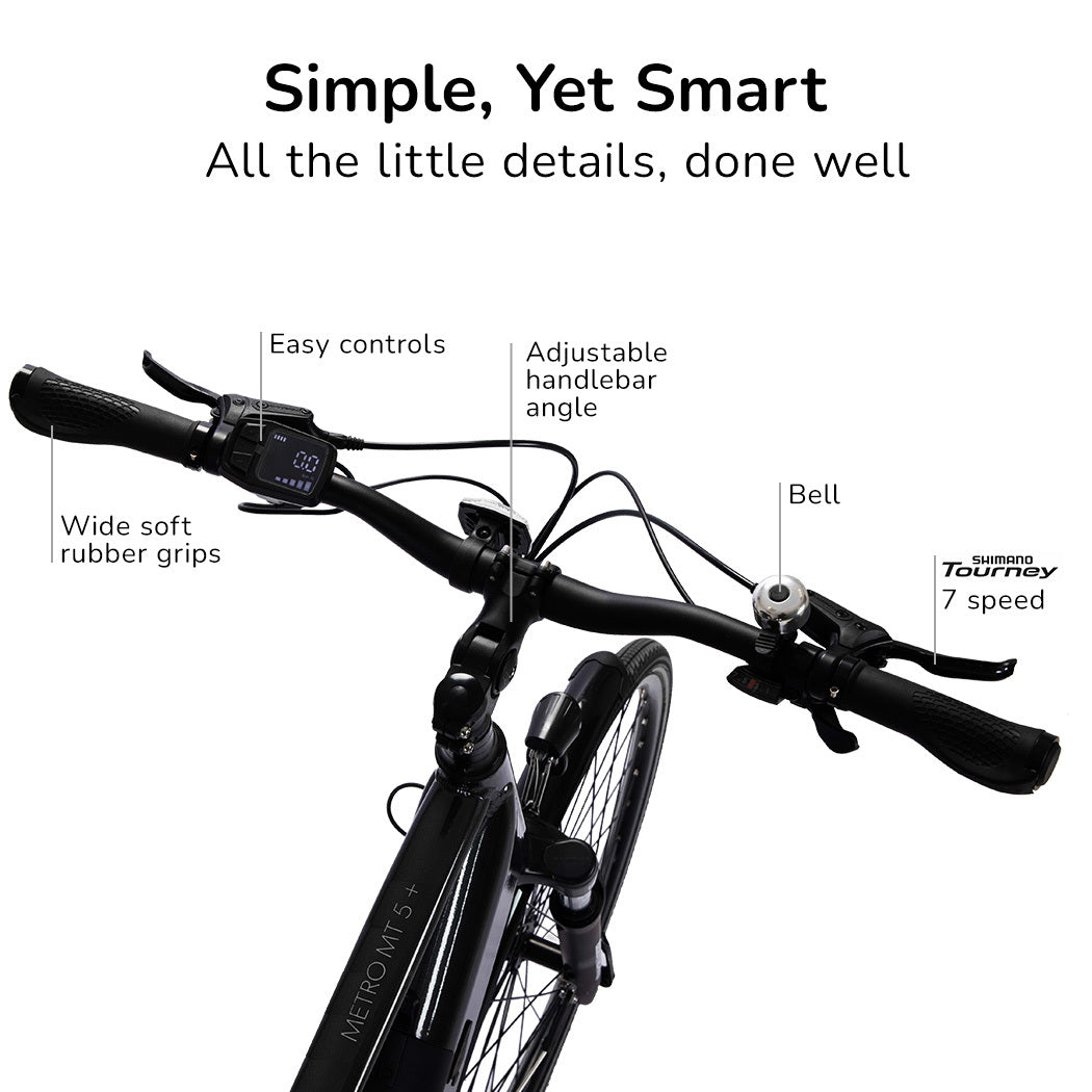 VALK Metro MT 5 + Electric Hybrid Bike, Mid-Drive, Mixte Frame, Medium, Dark Grey