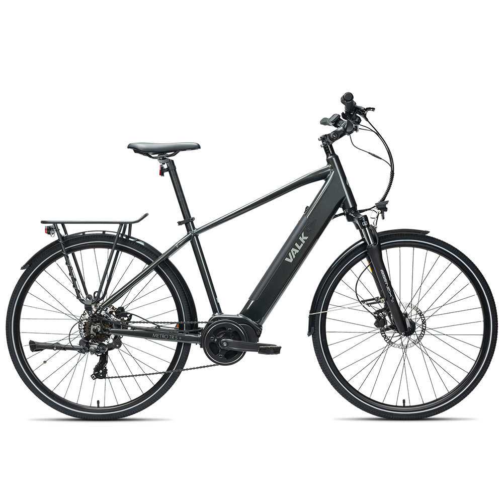 VALK Metro TR 5 + Electric Hybrid Bike, Gen II, Mid-Drive, Large, Dark Grey