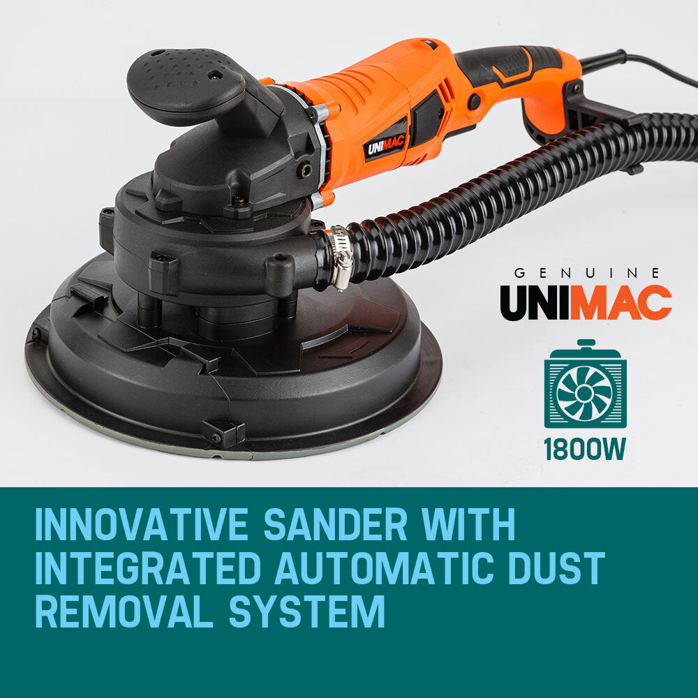 UNIMAC 1800W Drywall Sander Plaster Automatic Wall Gyprock Vacuum System - SILBERSHELL