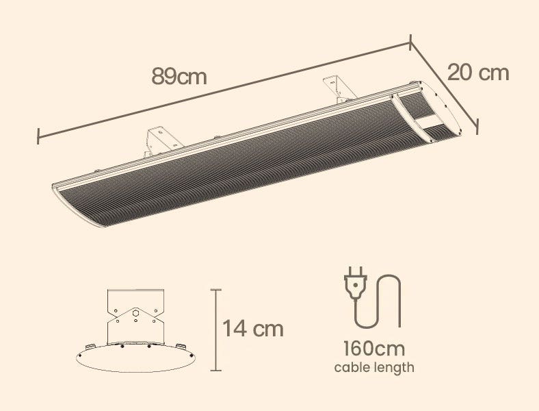 BIO 1800W Outdoor Strip Heater Electric Radiant Panel Bar Wall Ceiling Mounted - SILBERSHELL