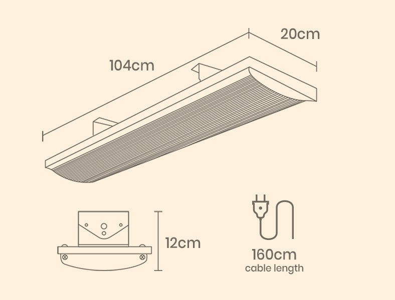 BIO Outdoor Strip Radiant Heater Alfresco 2000W Ceiling Wall Mount Heating Bar Panel - SILBERSHELL