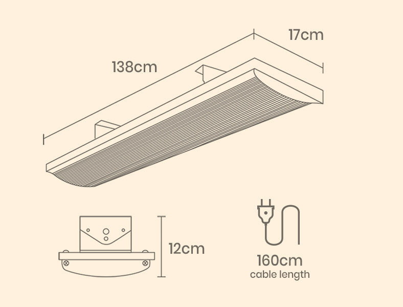 BIO Electric Outdoor Strip Heater Patio Radiant Ceiling Wall Mounted 2 X 2400W - SILBERSHELL