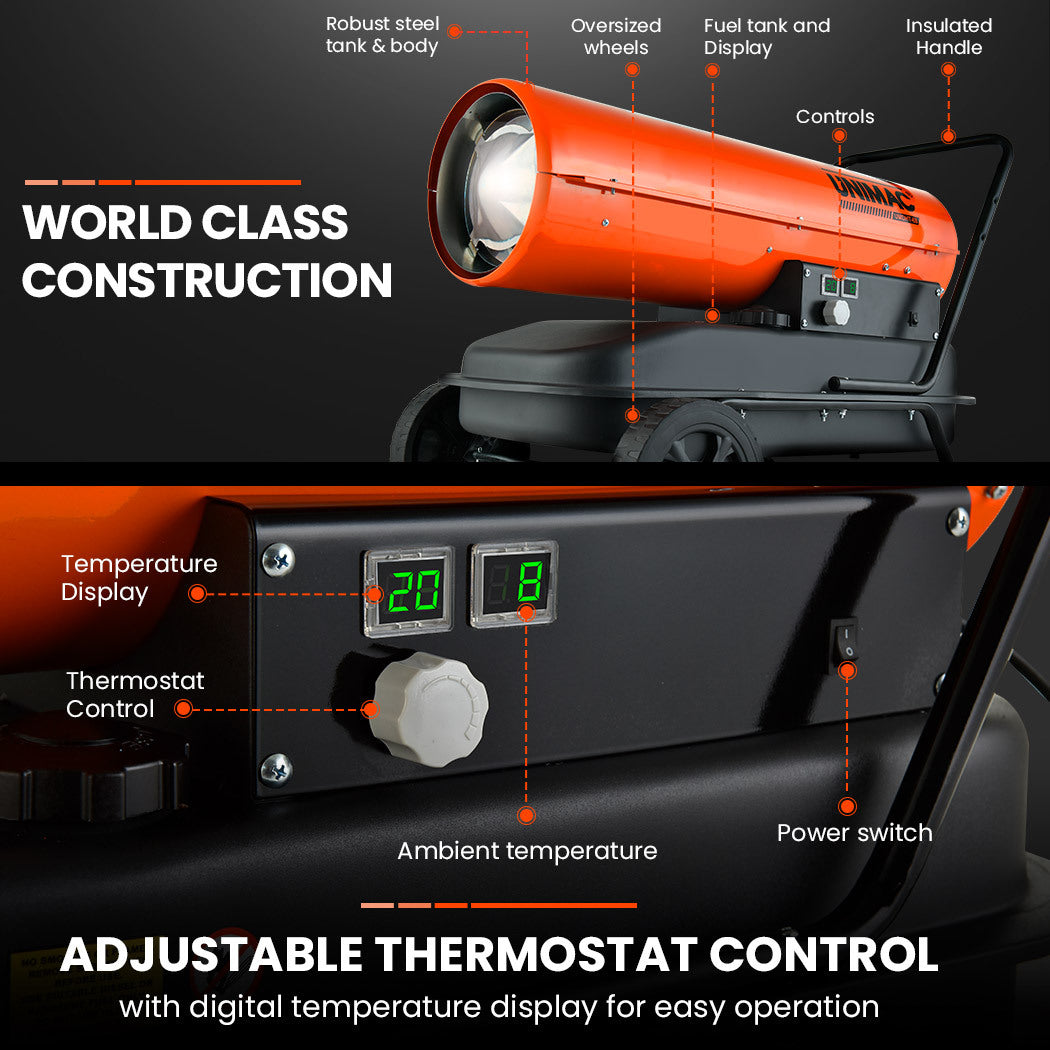 UNIMAC 30KW Industrial Space Heater Diesel Blow Fan Portable Workshop Thermostat - SILBERSHELL