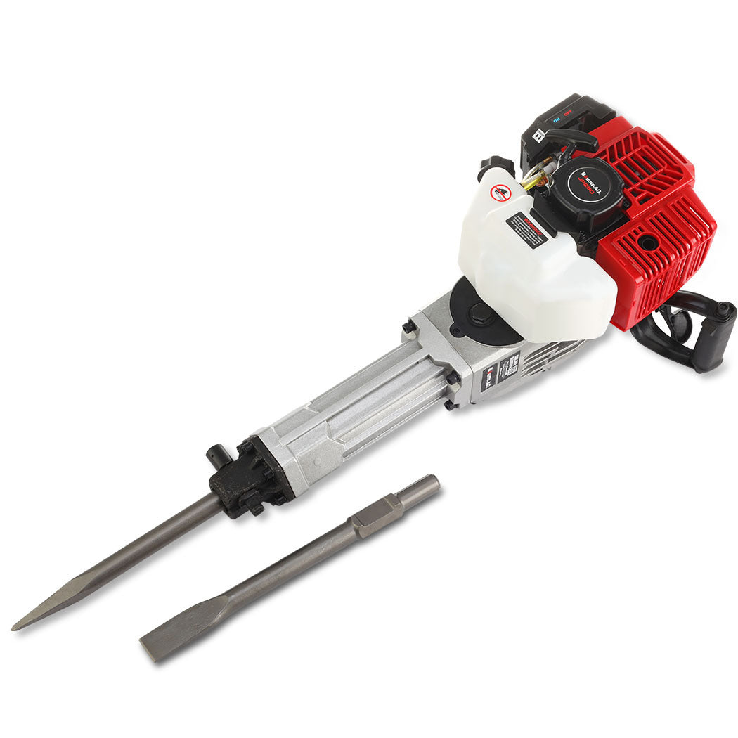 BAUMR-AG 2 Stroke 52cc Petrol Jackhammer, with 2 Chisels, Carry Bag - SILBERSHELL