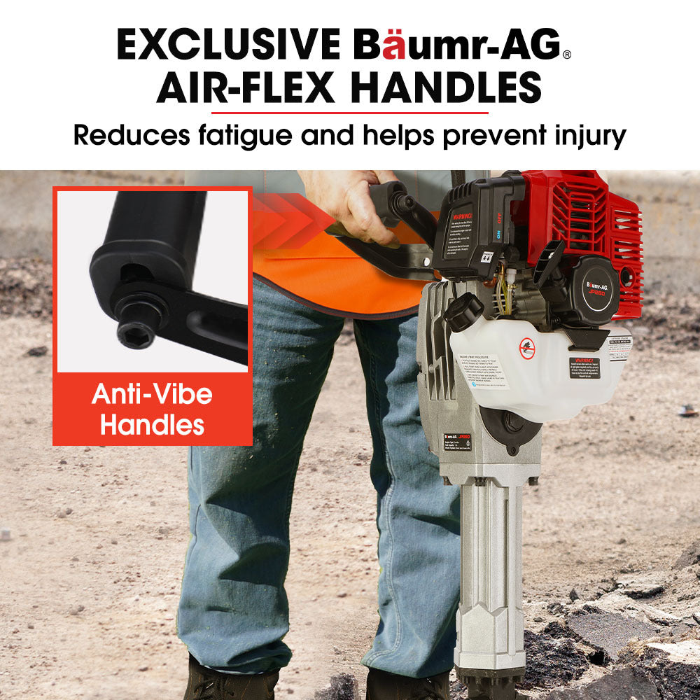 BAUMR-AG 2 Stroke 52cc Petrol Jackhammer, with 2 Chisels, Carry Bag - SILBERSHELL