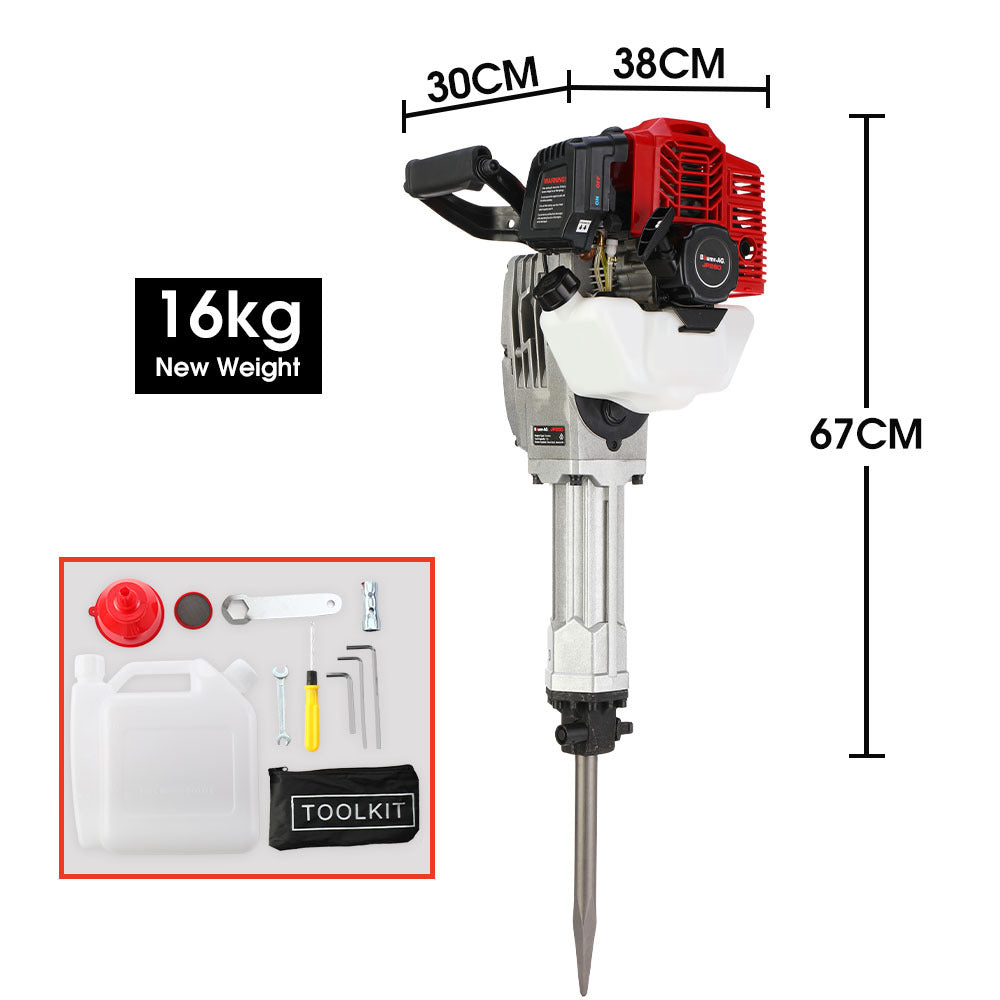 BAUMR-AG 2 Stroke 52cc Petrol Jackhammer, with 2 Chisels, Carry Bag - SILBERSHELL