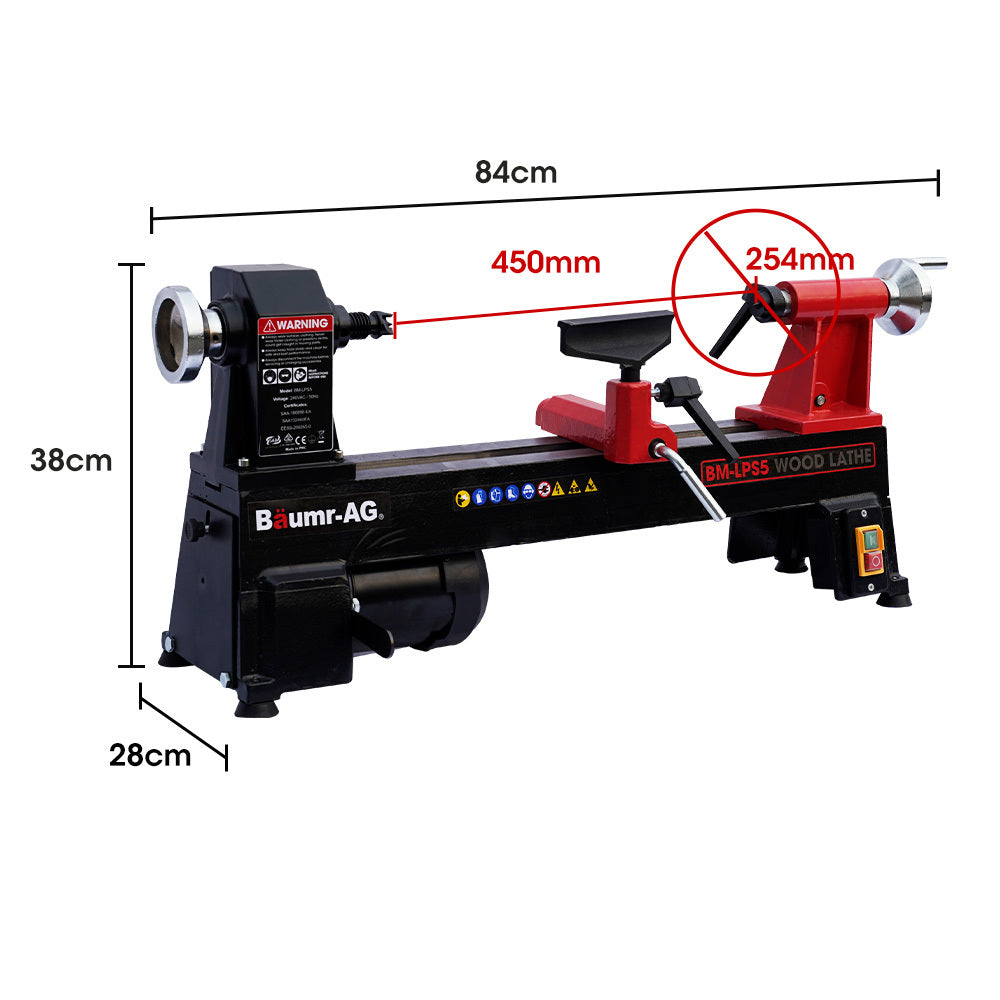 BAUMR-AG 450 x 254mm Heavy Duty Wood Lathe Turning Machine 400W S1 Motor, 5 Speed - SILBERSHELL