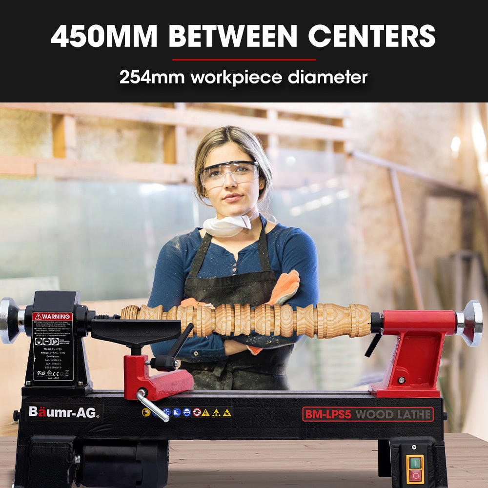 BAUMR-AG 450 x 254mm Heavy Duty Wood Lathe Turning Machine 400W S1 Motor, 5 Speed - SILBERSHELL