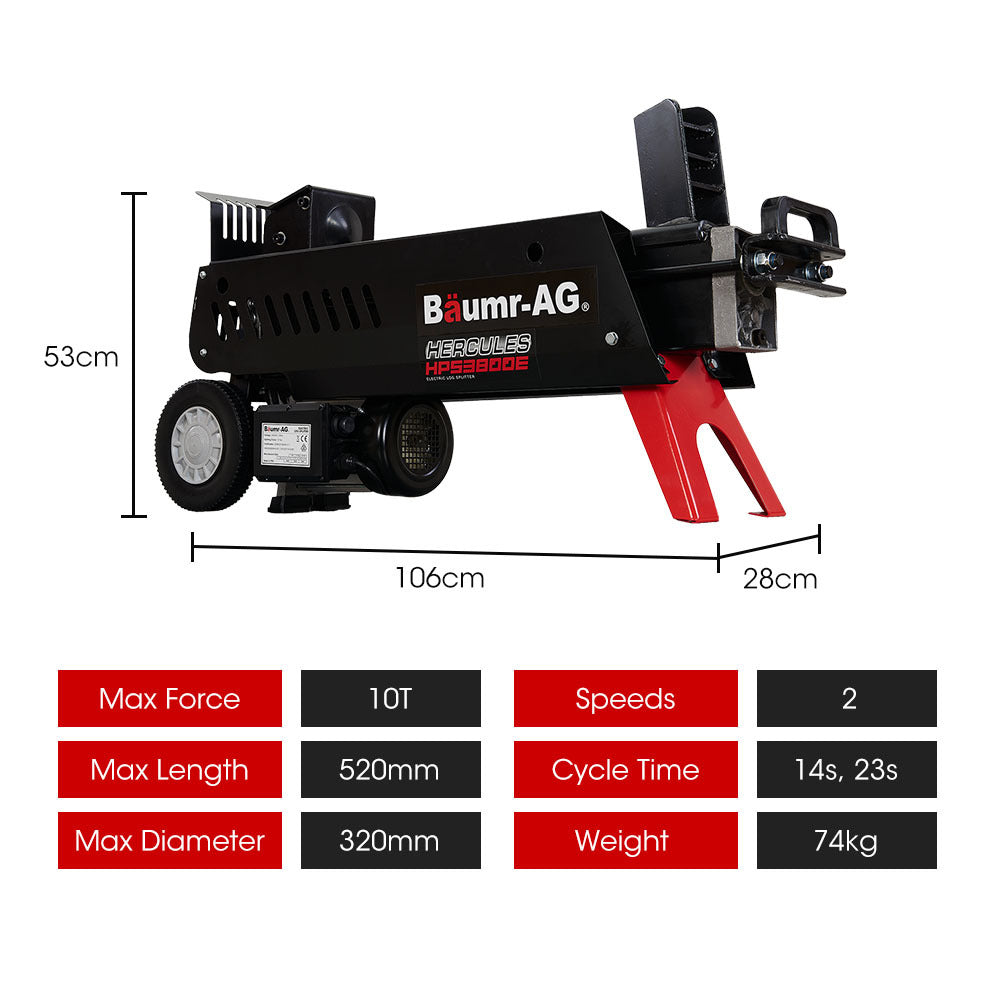 Baumr-AG 10 Tonne Electric Hydraulic Wood Log Splitter - HPS3800E - SILBERSHELL