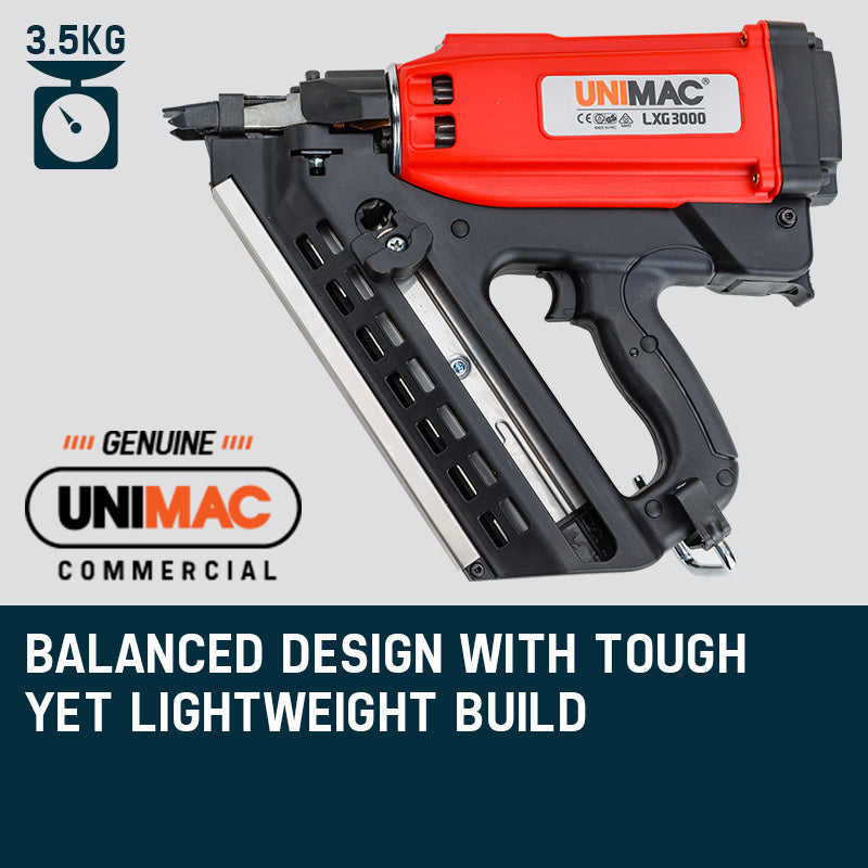 UNIMAC Cordless Framing Nailer 34 Degree Gas Nail Gun Portable Battery Charger - SILBERSHELL