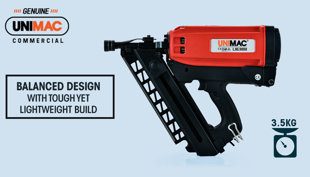 UNIMAC Cordless Framing Nailer 34 Degree Gas Nail Gun Kit - 2nd Gen Brushless - SILBERSHELL