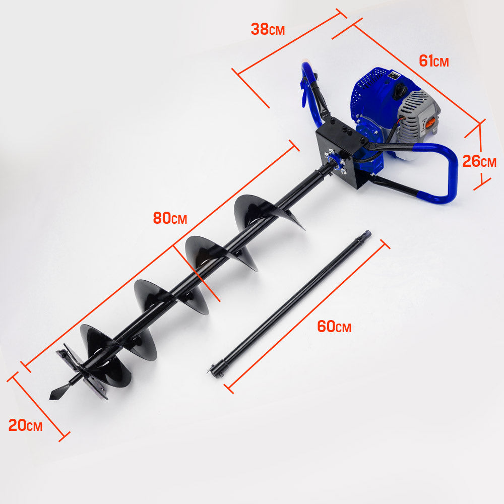 POWERBLADE Post Hole Digger 62CC Posthole Earth Auger Fence Borer Petrol Drill - SILBERSHELL