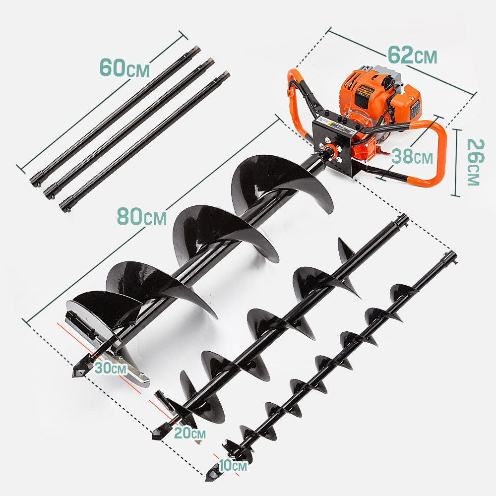 Baumr-AG Post Hole Digger 75CC Posthole Earth Auger Fence Borer Petrol Drill Bit - SILBERSHELL