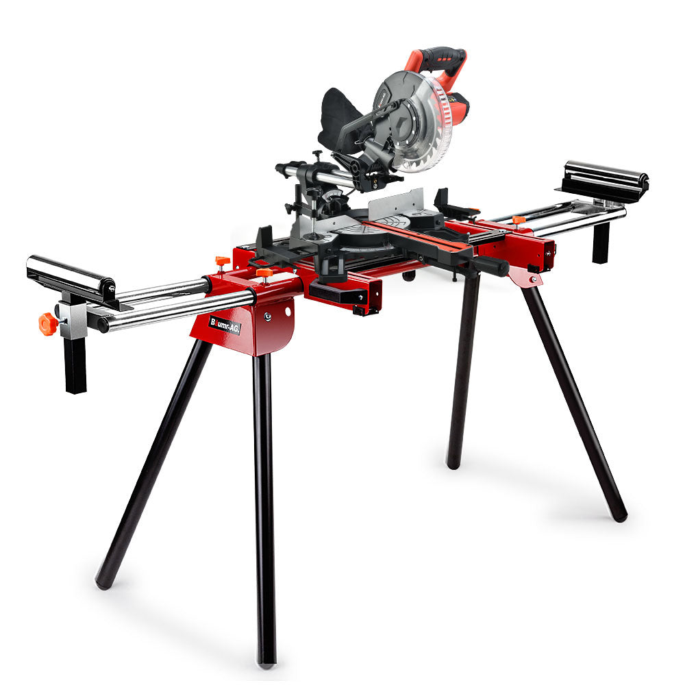 BAUMR-AG 210mm Sliding Compound Mitre Drop Saw and Adjustable Stand Combo - SILBERSHELL