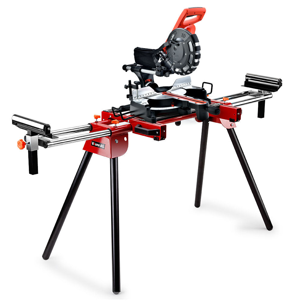 BAUMR-AG 254mm Sliding Compound dual Mitre Drop Saw and Adjustable Stand Combo - SILBERSHELL