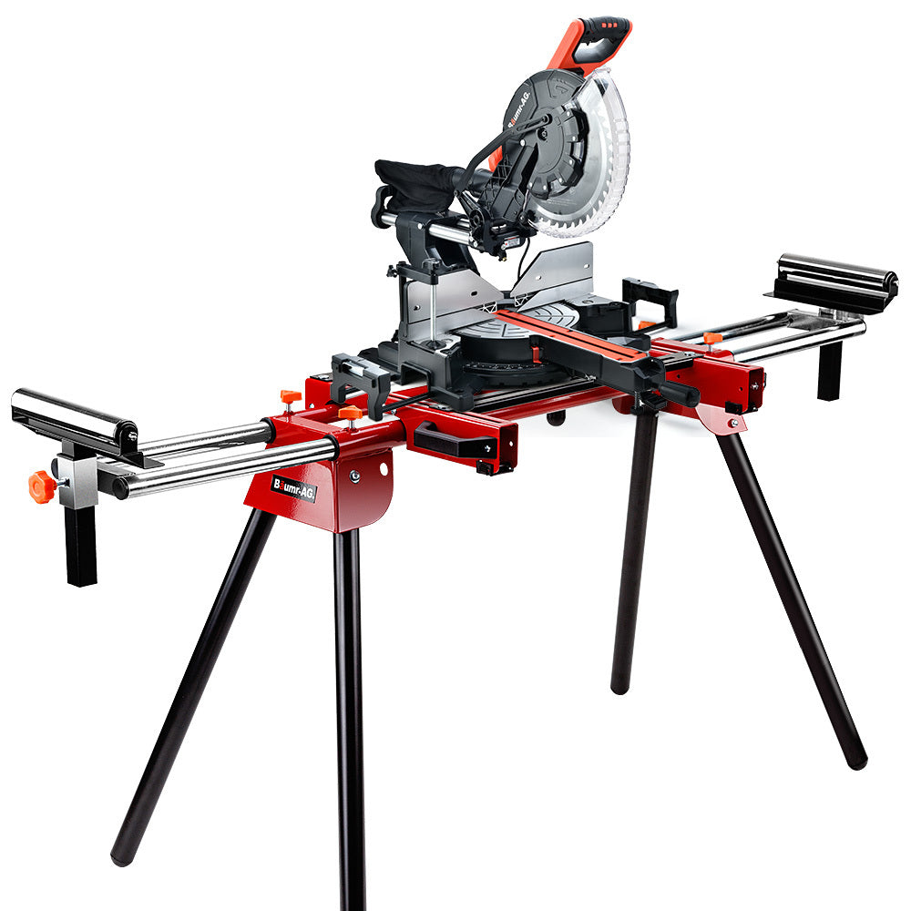 BAUMR-AG 305mm Dual Bevel Sliding Compound Mitre Drop Saw and Adjustable Stand Combo - SILBERSHELL