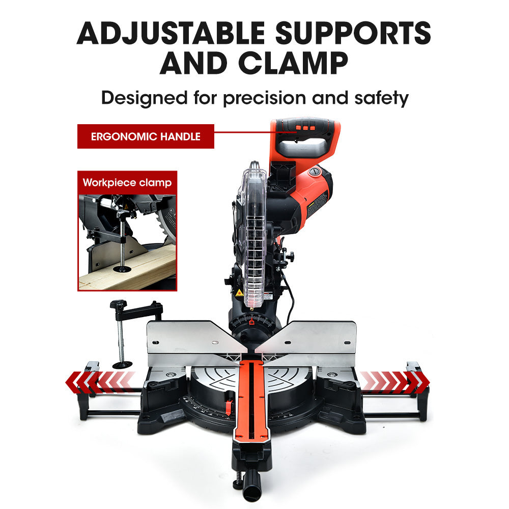 BAUMR-AG 305mm Dual Bevel Sliding Compound Mitre Drop Saw and Adjustable Stand Combo - SILBERSHELL