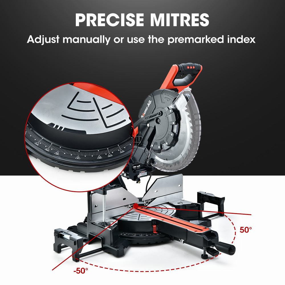 BAUMR-AG 305mm Dual Bevel Sliding Compound Mitre Drop Saw and Adjustable Stand Combo - SILBERSHELL