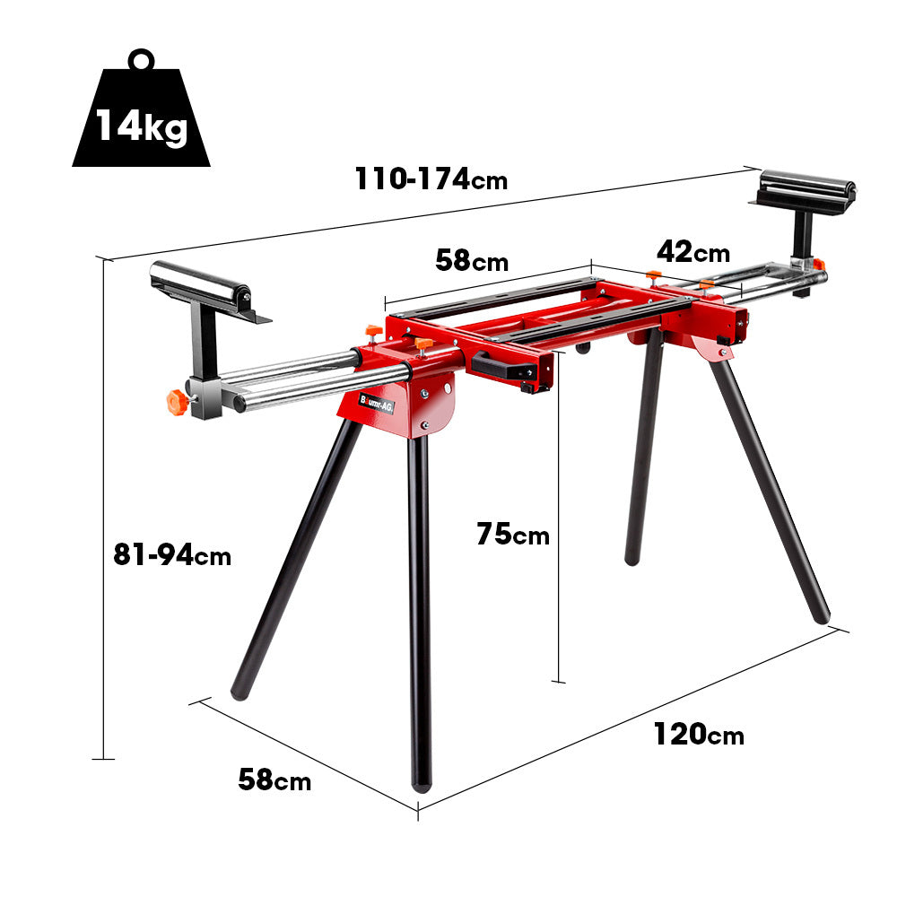 BAUMR-AG 305mm Dual Bevel Sliding Compound Mitre Drop Saw and Adjustable Stand Combo - SILBERSHELL