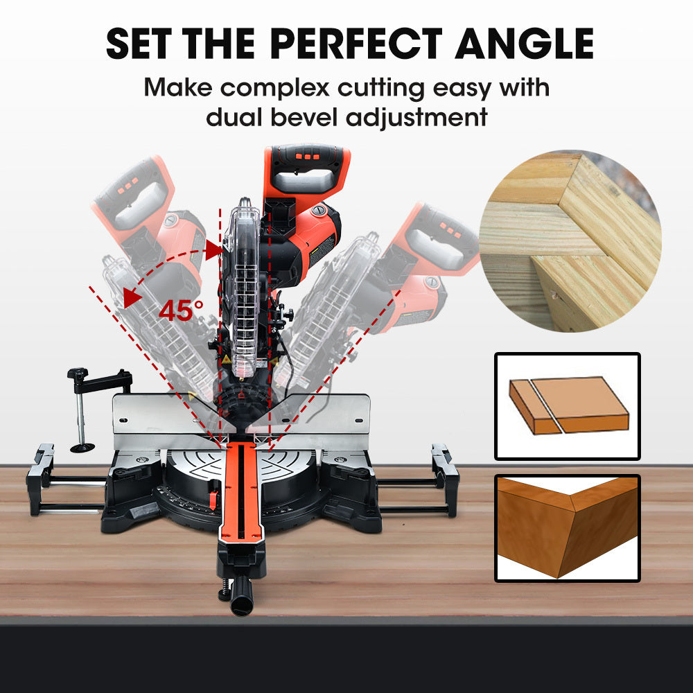 BAUMR-AG 305mm Dual Bevel Sliding Compound Mitre Drop Saw and Adjustable Stand Combo - SILBERSHELL