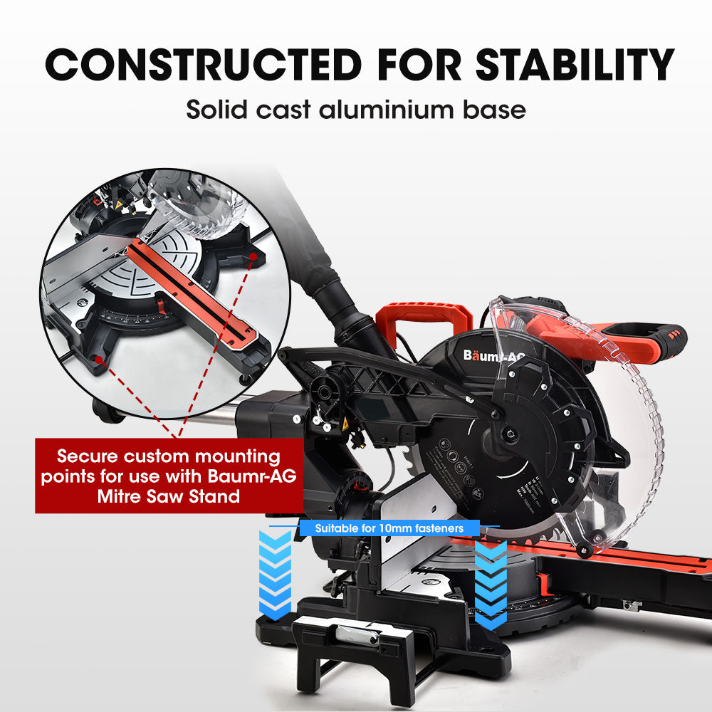 BAUMR-AG 305mm Dual Bevel Sliding Compound Mitre Drop Saw and Adjustable Stand Combo - SILBERSHELL