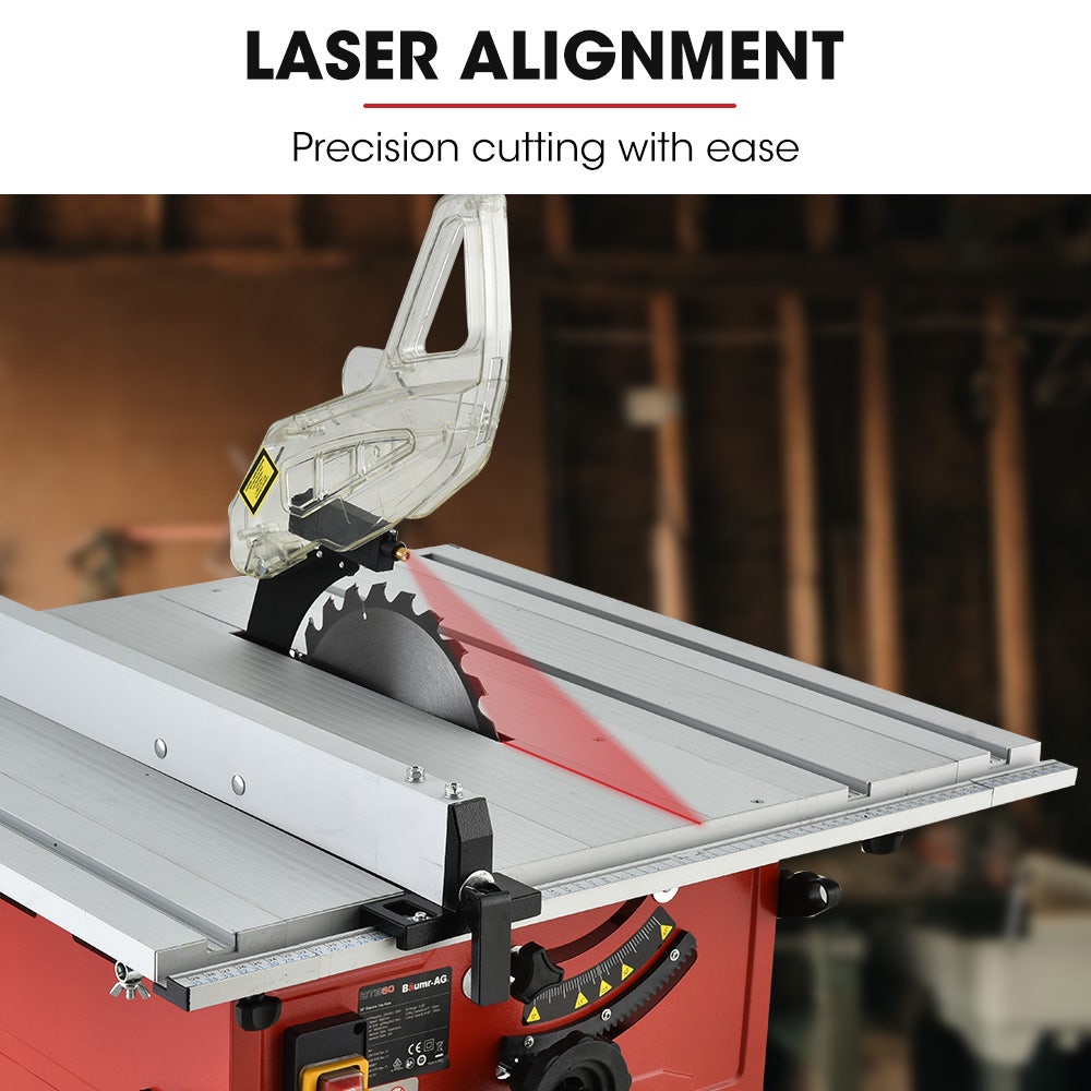 Baumr-AG 2000W 254mm Corded Table Saw with Stand, Extendable, Laser Guide - SILBERSHELL