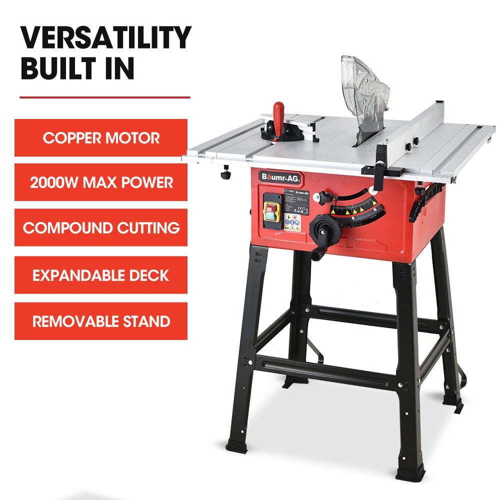 Baumr-AG 2000W 254mm Corded Table Saw with Stand, Extendable, Laser Guide - SILBERSHELL