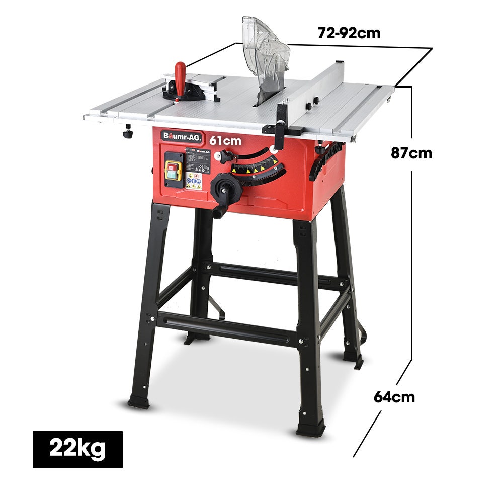 Baumr-AG 2000W 254mm Corded Table Saw with Stand, Extendable, Laser Guide - SILBERSHELL