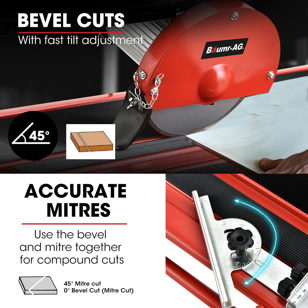 BAUMR-AG 800W Electric Tile Saw Cutter with 200mm (8") Blade, 720mm Cutting Length, Side Extension Table - SILBERSHELL