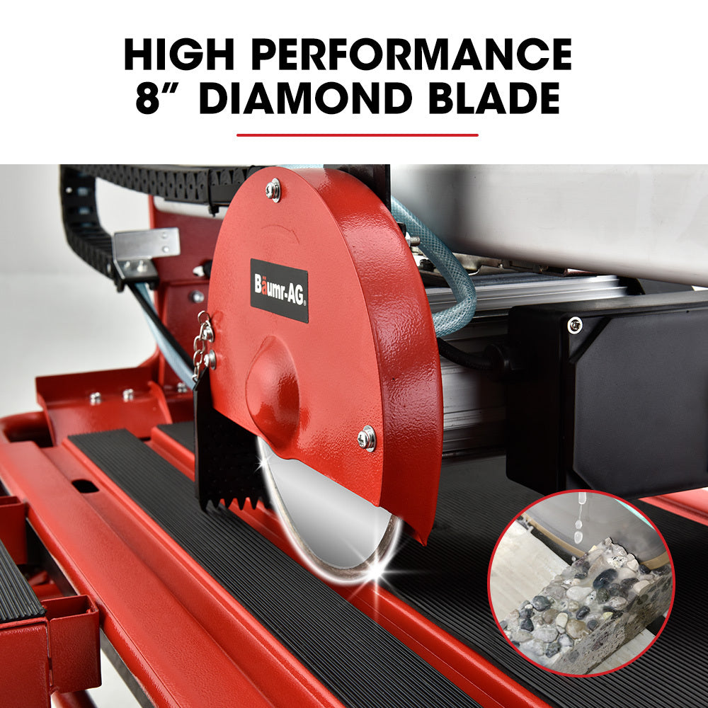 BAUMR-AG 800W Electric Tile Saw Cutter with 200mm (8") Blade, 720mm Cutting Length, Side Extension Table - SILBERSHELL