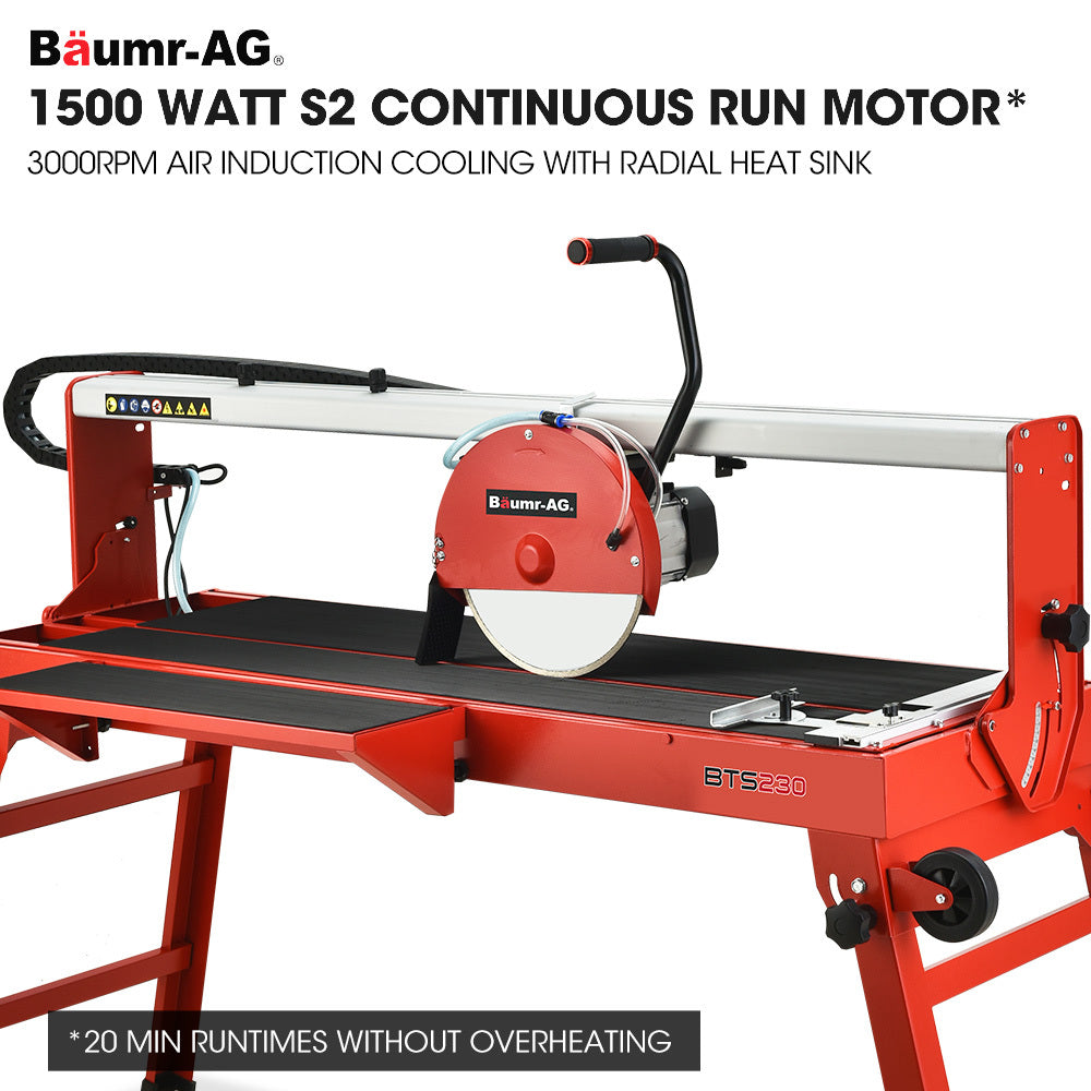 BAUMR-AG 1500W Electric Tile Saw Cutter with 300mm (12") Blade, 920mm Cutting Length, Side Extension Table - SILBERSHELL