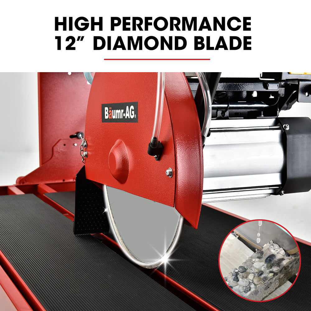 BAUMR-AG 1500W Electric Tile Saw Cutter with 300mm (12") Blade, 920mm Cutting Length, Side Extension Table - SILBERSHELL