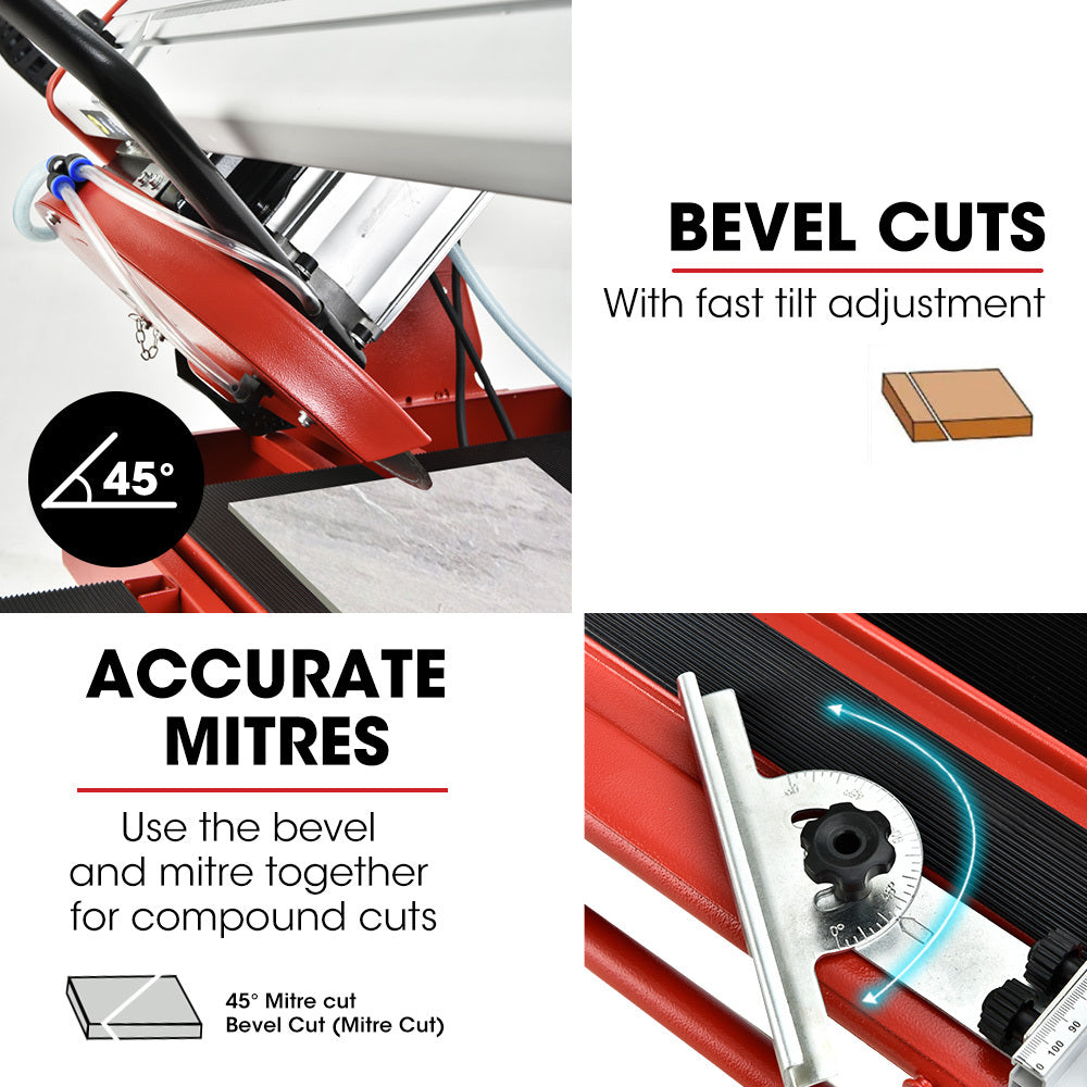 BAUMR-AG 1500W Electric Tile Saw Cutter with 300mm (12") Blade, 920mm Cutting Length, Side Extension Table - SILBERSHELL