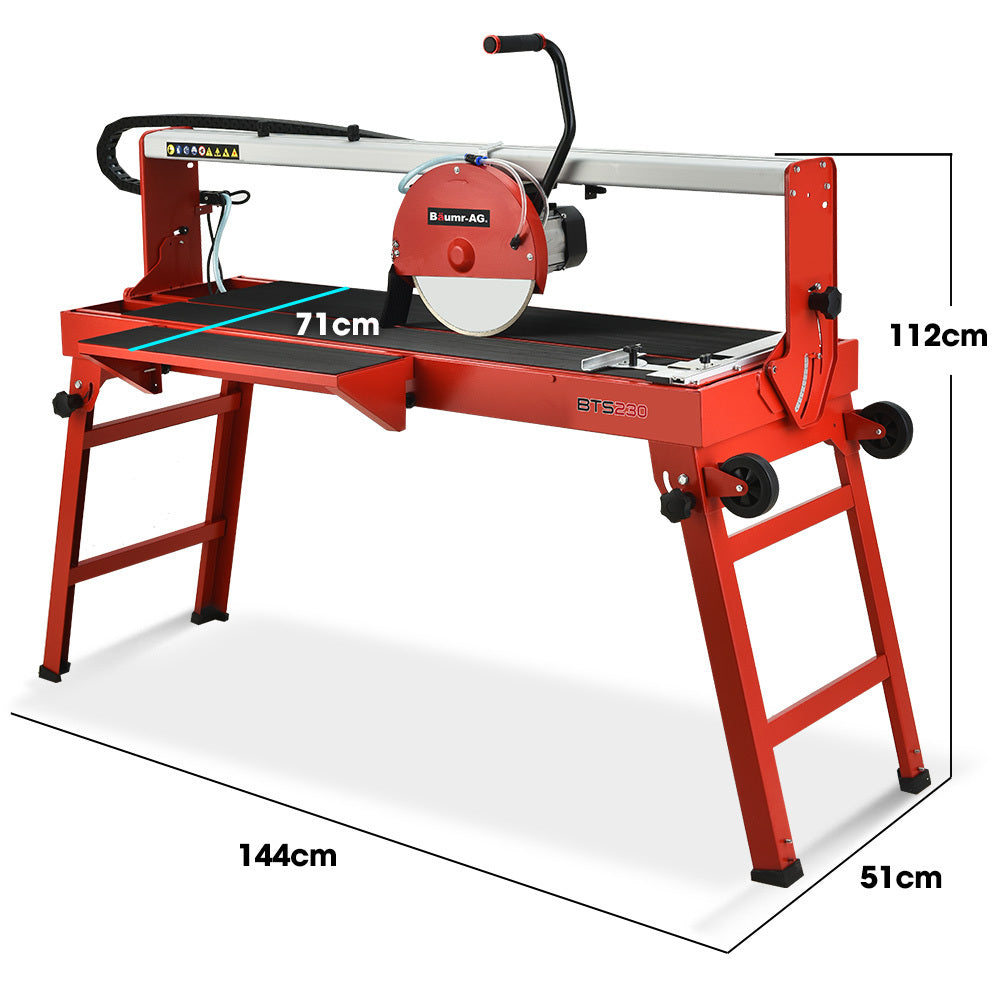 BAUMR-AG 1500W Electric Tile Saw Cutter with 300mm (12") Blade, 920mm Cutting Length, Side Extension Table - SILBERSHELL