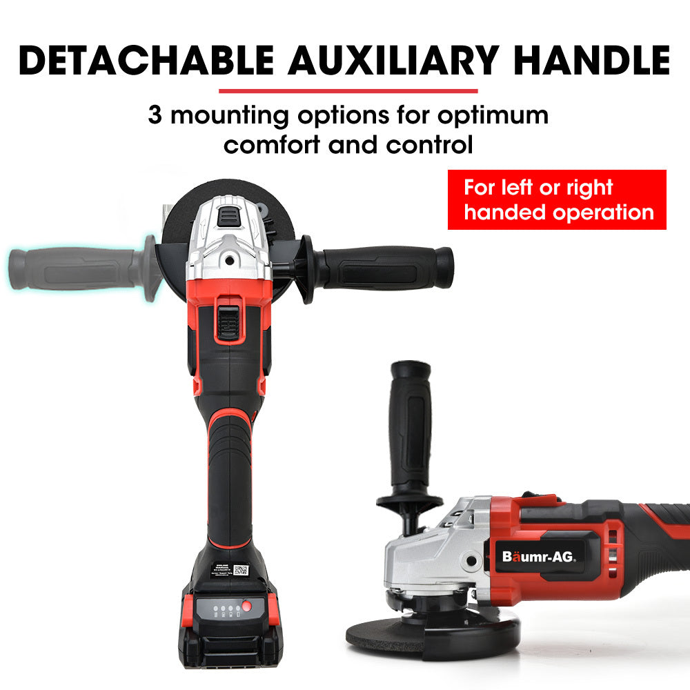 Baumr-AG 20V Cordless Angle Grinder 125mm 2Ah Lithium Battery Power Charger - SILBERSHELL
