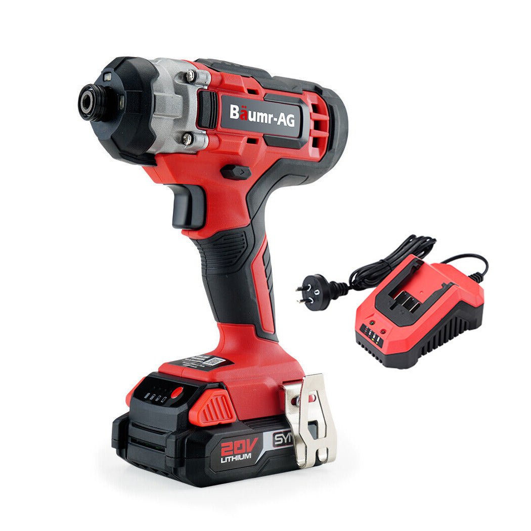 BAUMR-AG 20V Cordless Impact Driver Lithium Screwdriver Kit w/ Battery Charger - SILBERSHELL