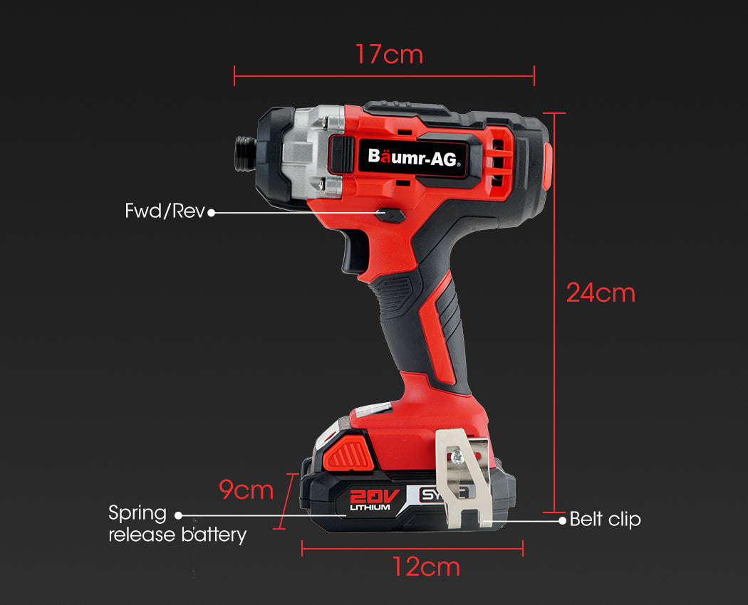 BAUMR-AG 20V Cordless Impact Driver Lithium Screwdriver Kit w/ Battery Charger - SILBERSHELL