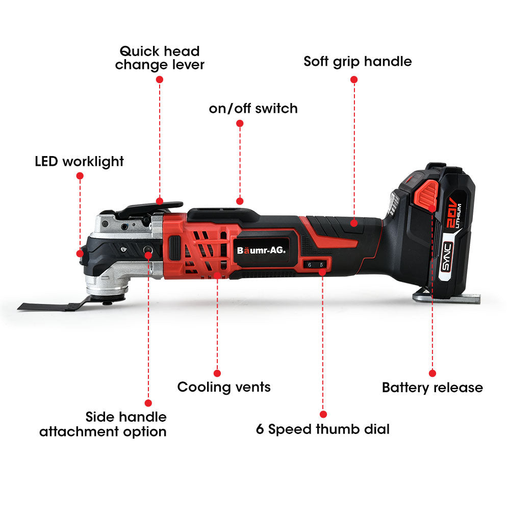 Baumr-AG 20V Cordless Oscillating Multi-Tool Cutting Saw Battery Sander Kit Lithium Battery - SILBERSHELL